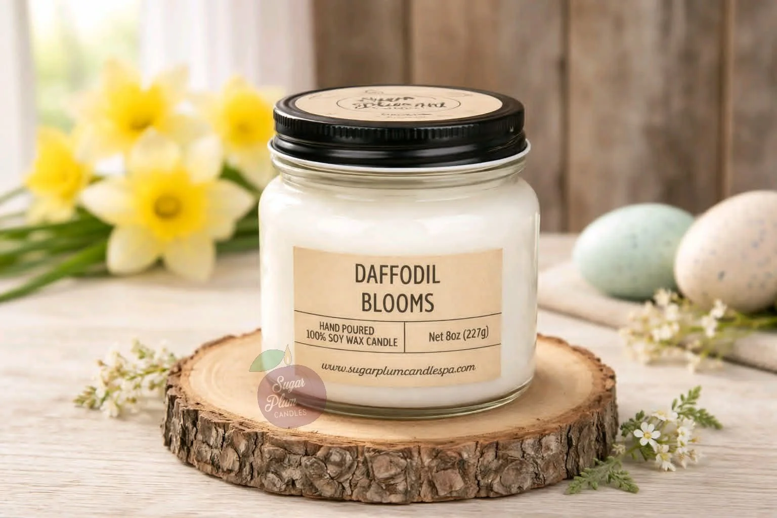 8oz Mason Jar Soy Wax Candle: Daffodil Blooms