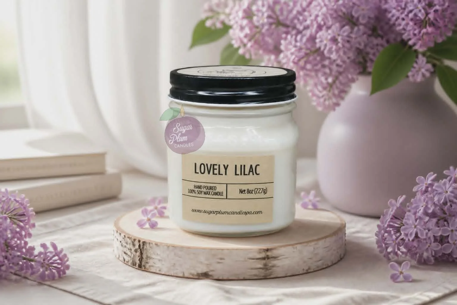 8oz Mason Jar Soy Wax Candle: Lovely Lilac