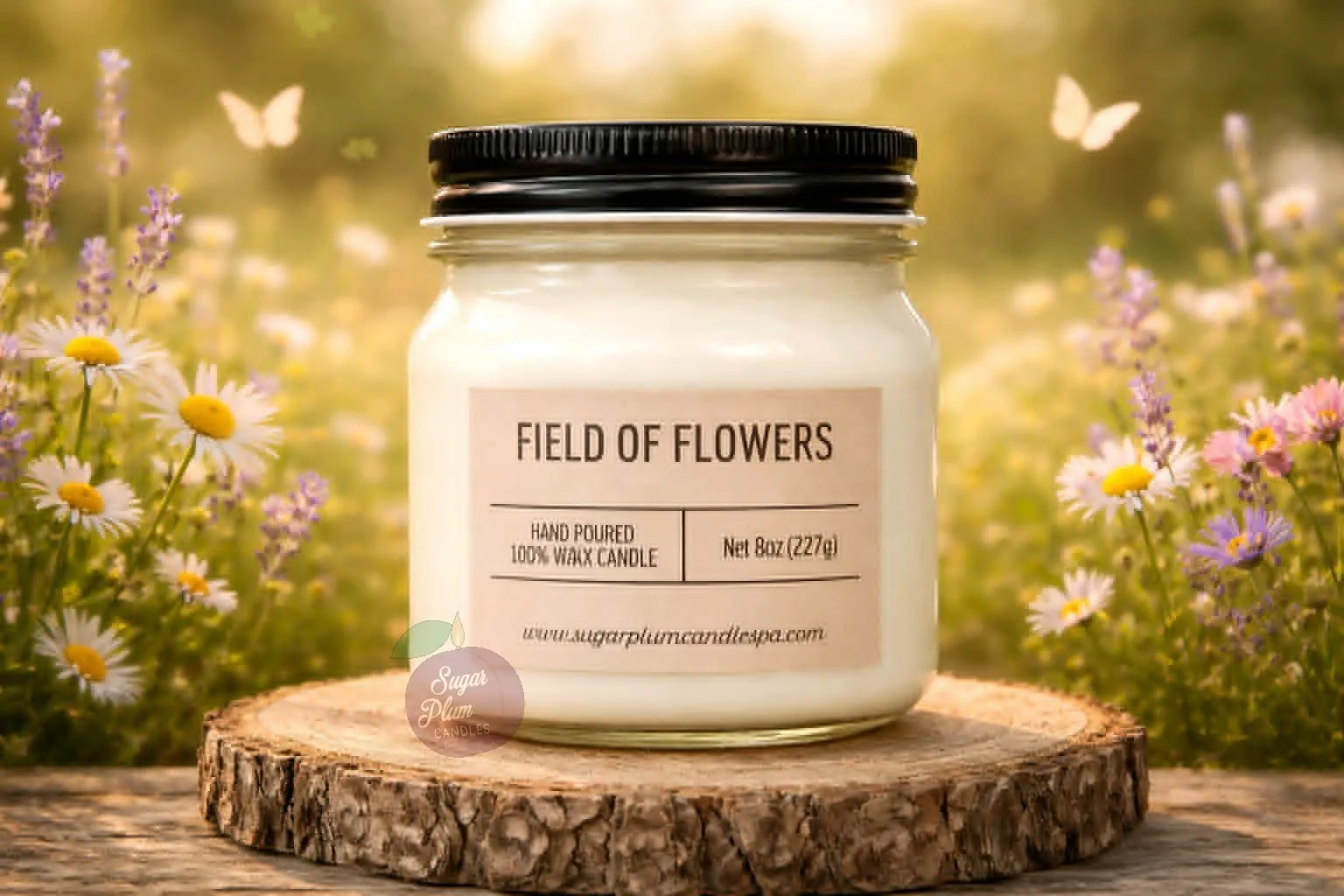 8oz Mason Jar Soy Wax Candle: Field of Flowers