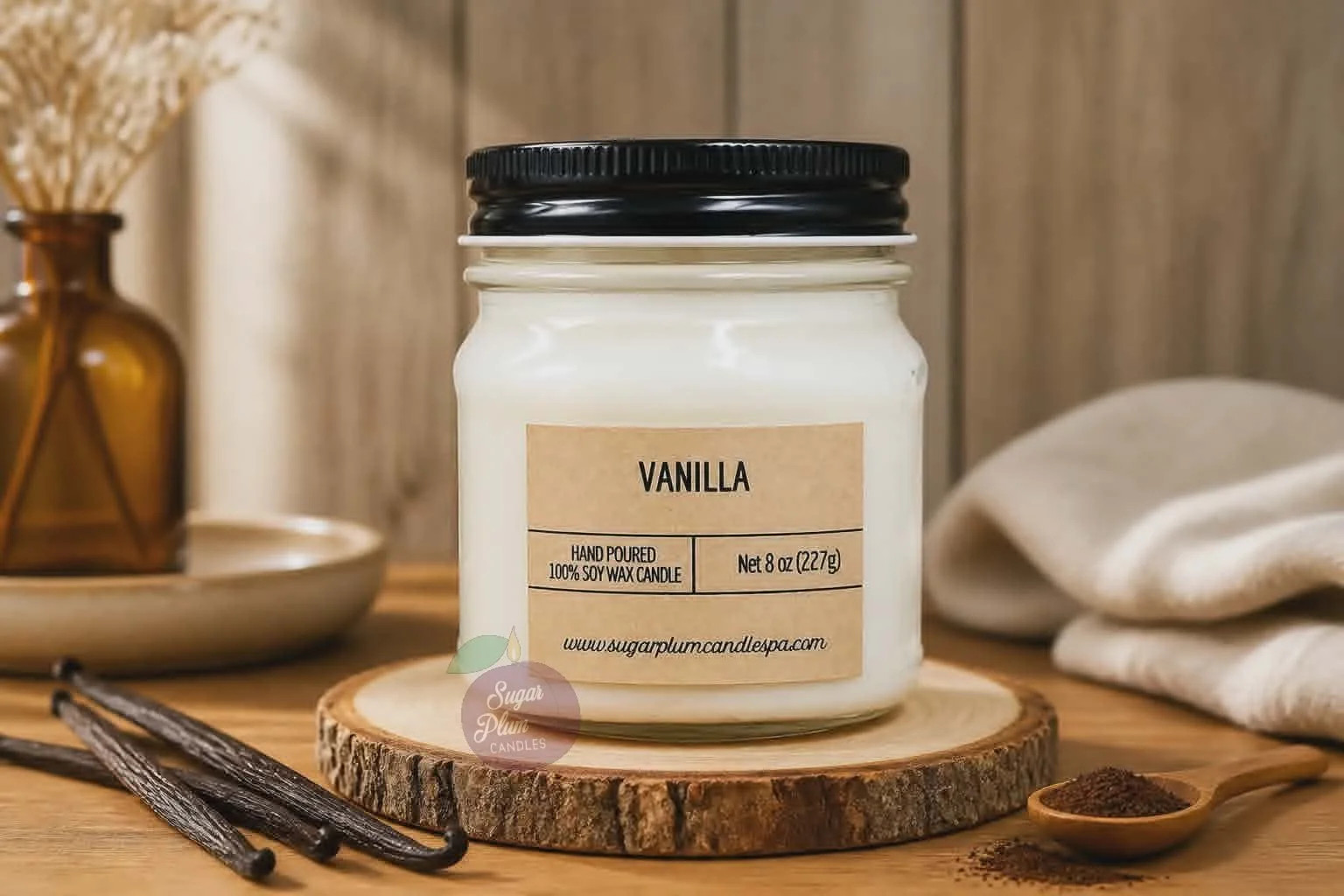 8oz Mason Jar Soy Wax Candle: Vanilla