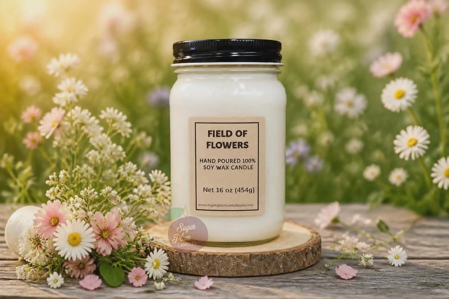16oz Mason Jar Soy Wax Candle: Field of Flowers