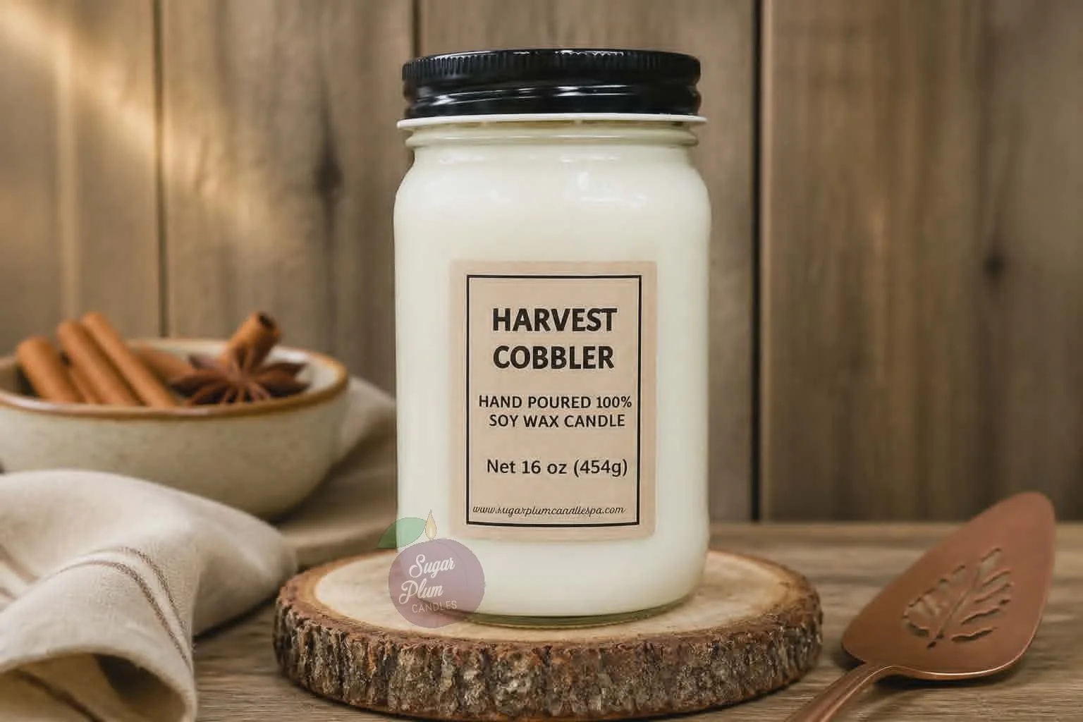 16oz Mason Jar Soy Wax Candle: Harvest Cobbler
