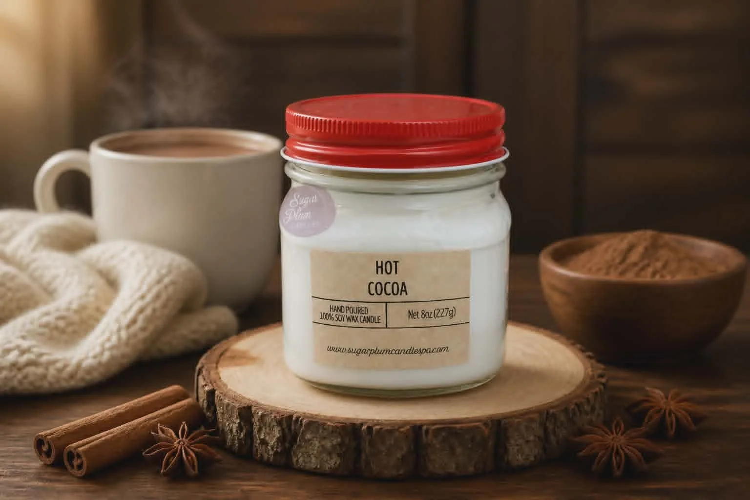 8oz Mason Jar Soy Wax Candle: Hot Cocoa
