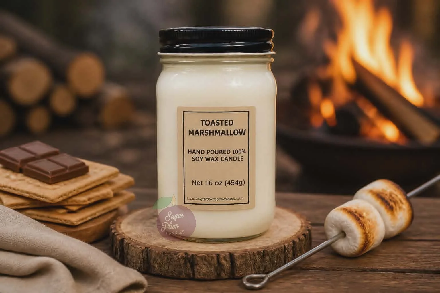 16oz Mason Jar Soy Wax Candle: Toasted Marshmallow