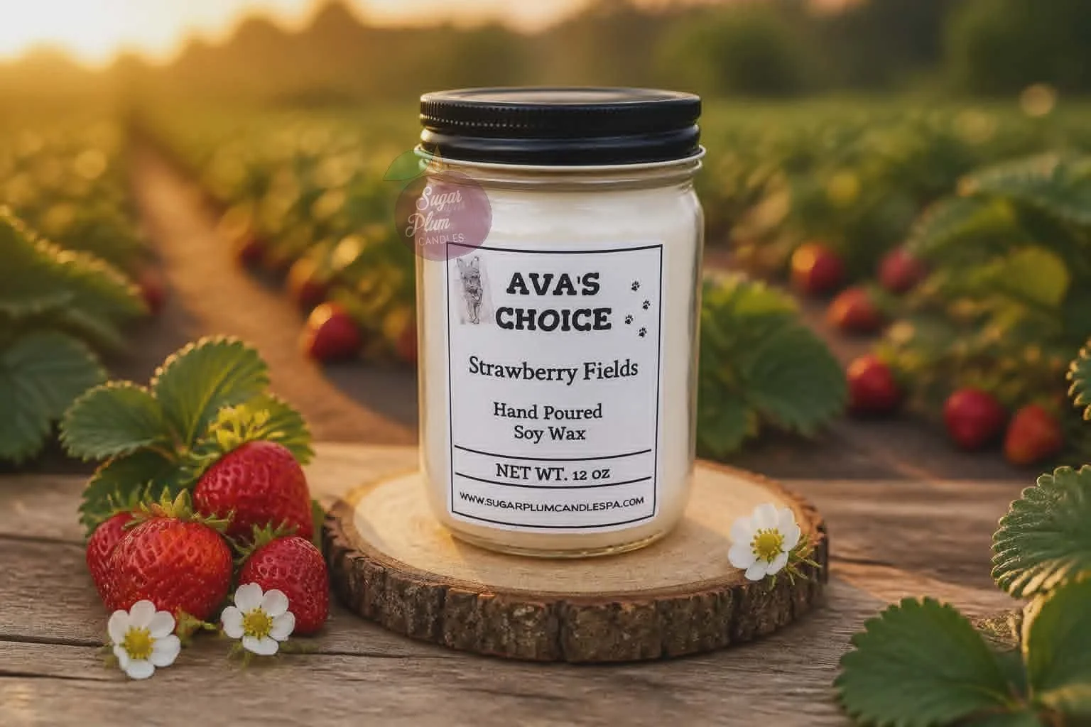 "Ava's Choice" - Strawberry Fields: 12oz Pet Themed, Soy Wax Candle