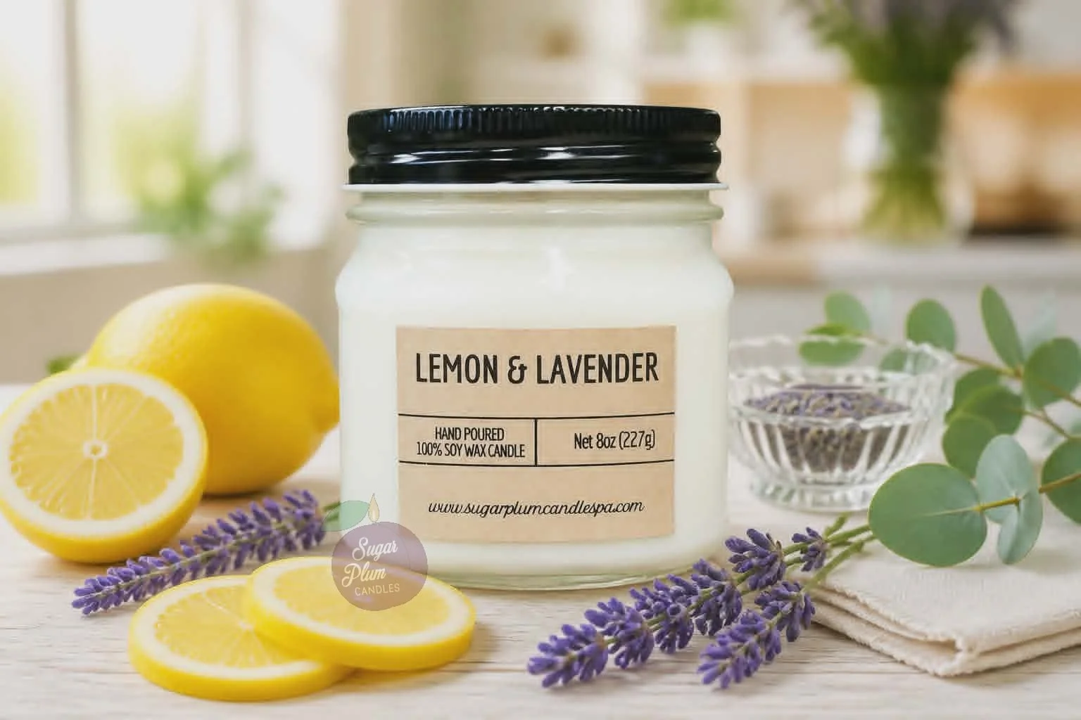 8oz Mason Jar Soy Wax Candle: Lemon & Lavender