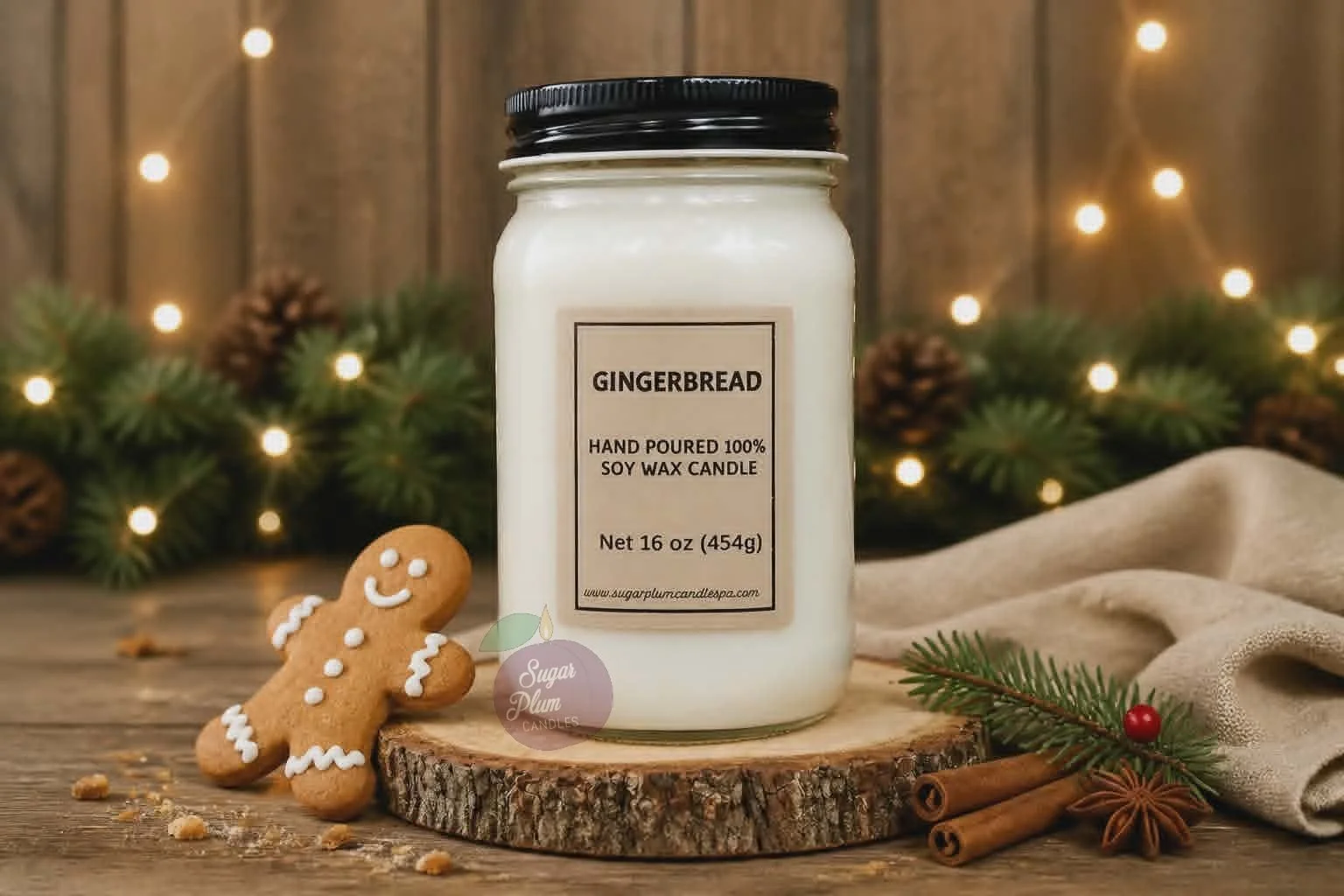 16oz Mason Jar Soy Wax Candle: Gingerbread