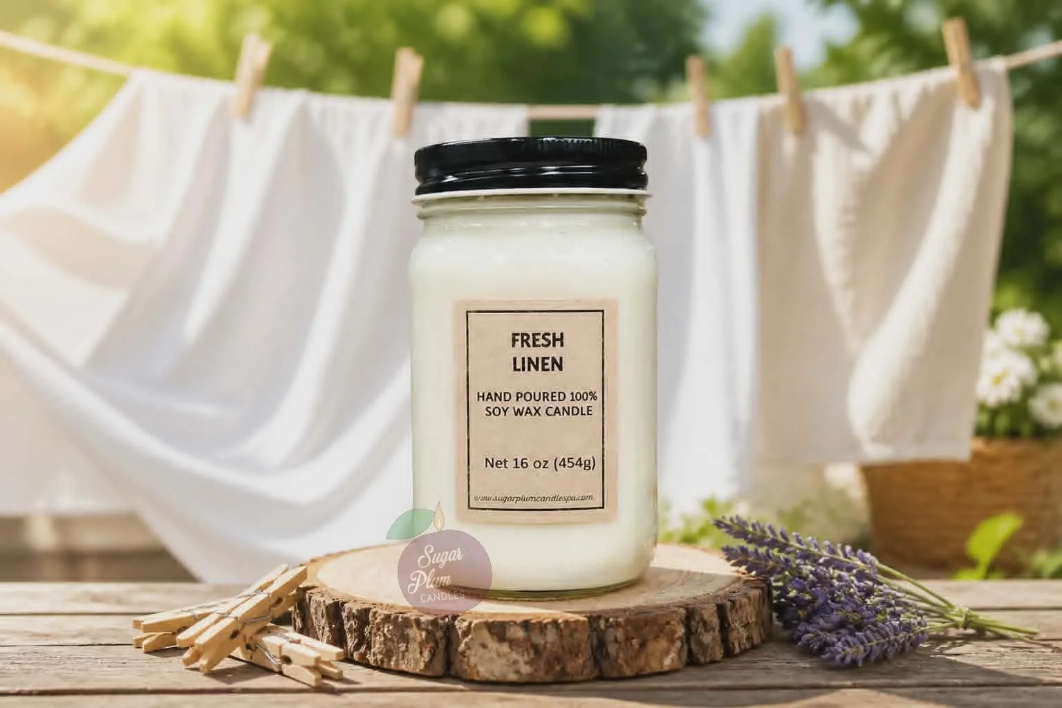 16oz Mason Jar Soy Wax Candle: Fresh Linen