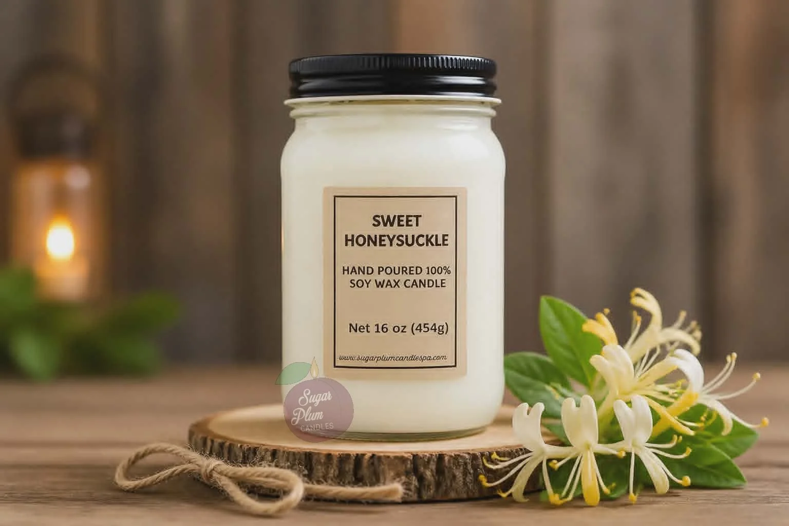 16oz Mason Jar Soy Wax Candle: Sweet Honeysuckle