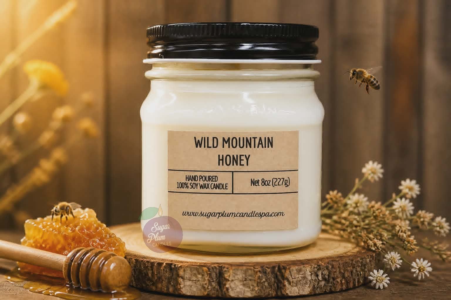 8oz Mason Jar Soy Wax Candle: Wild Mountain Honey