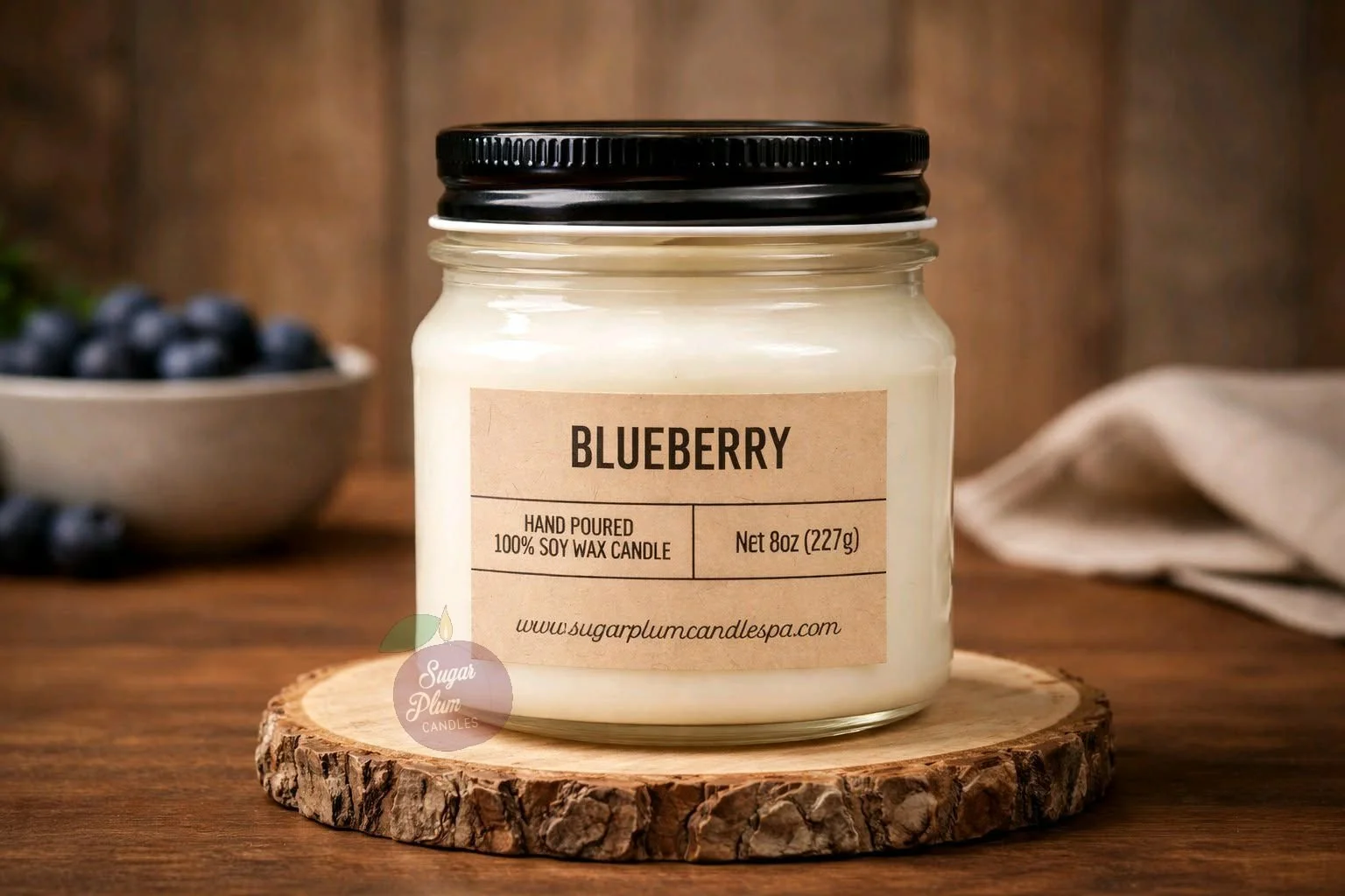 8oz Mason Jar Soy Wax Candle: Blueberry