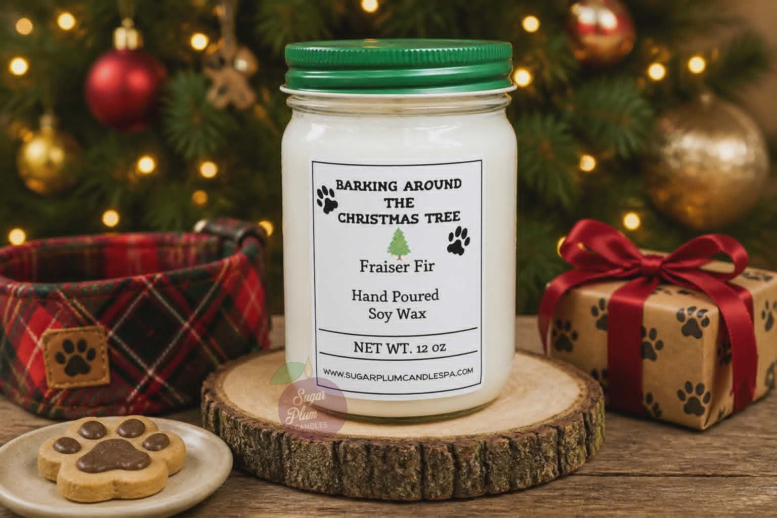"Barking around the Christmas Tree" - Christmas Tree: 12oz Pet Themed, Soy Wax Candle
