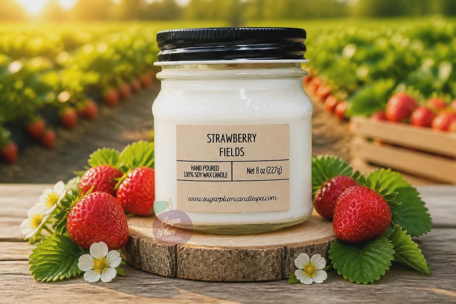 8oz Mason Jar Soy Wax Candle: Strawberry Fields