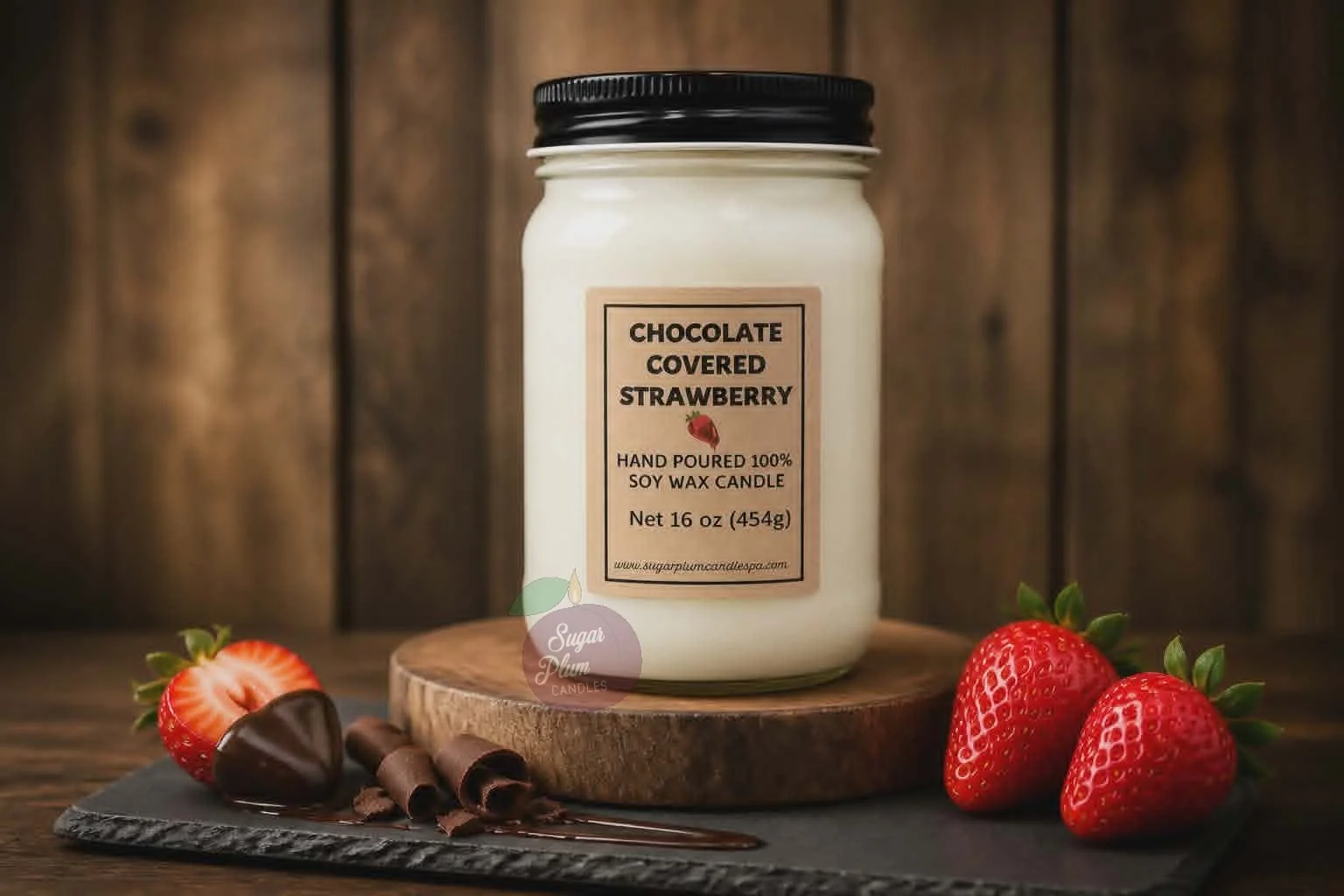16oz Mason Jar Soy Wax Candle: Chocolate Covered Strawberry