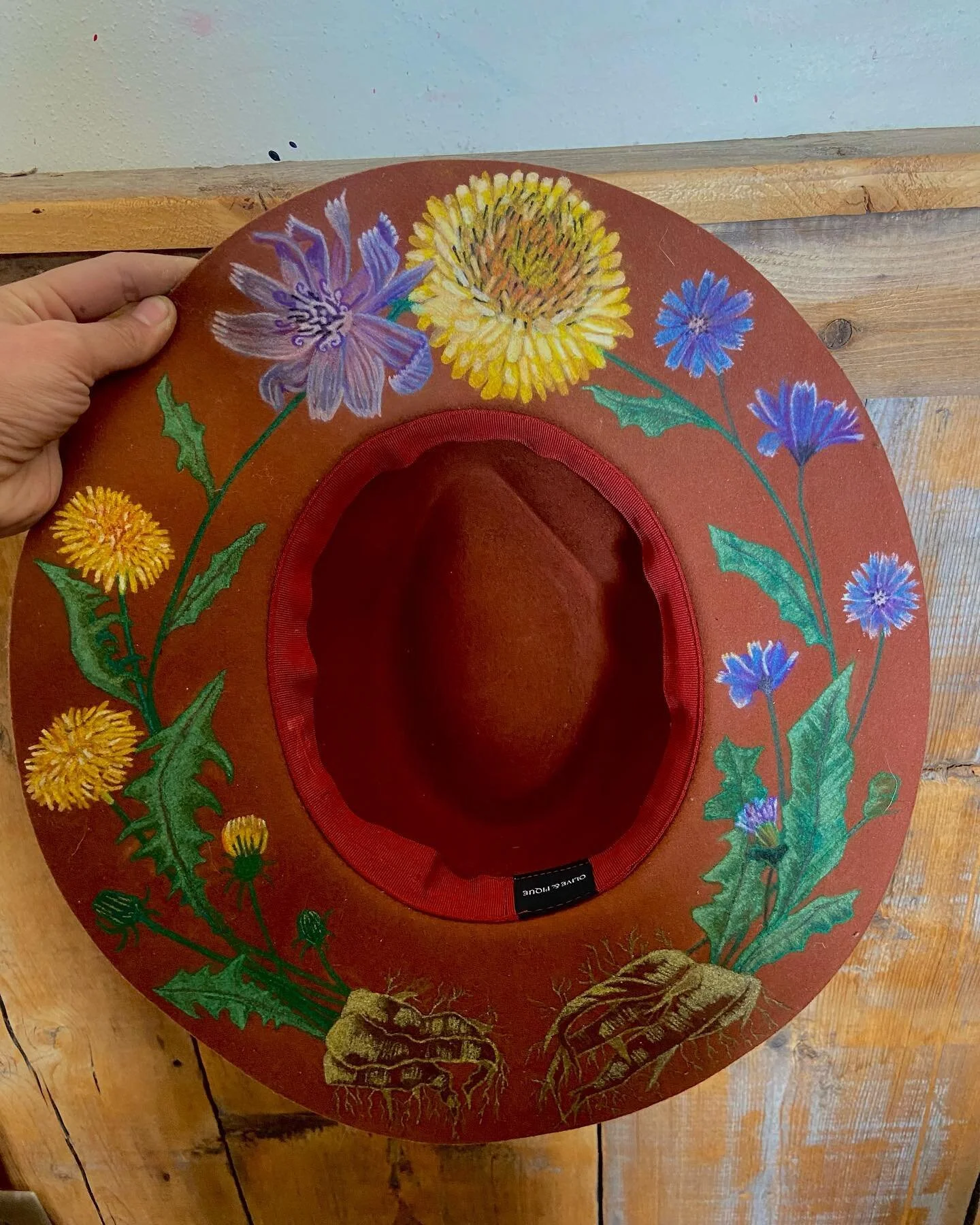 Medicine Hats! The first of my spring series&mdash; meet Dandelion/Chicory. This 100% wool beauty boasts heartfelt detail, from the Papa Hawk feather to the colorful leather bits, to the Colorado rose quartz harvested by me! 

Stay tuned for the full