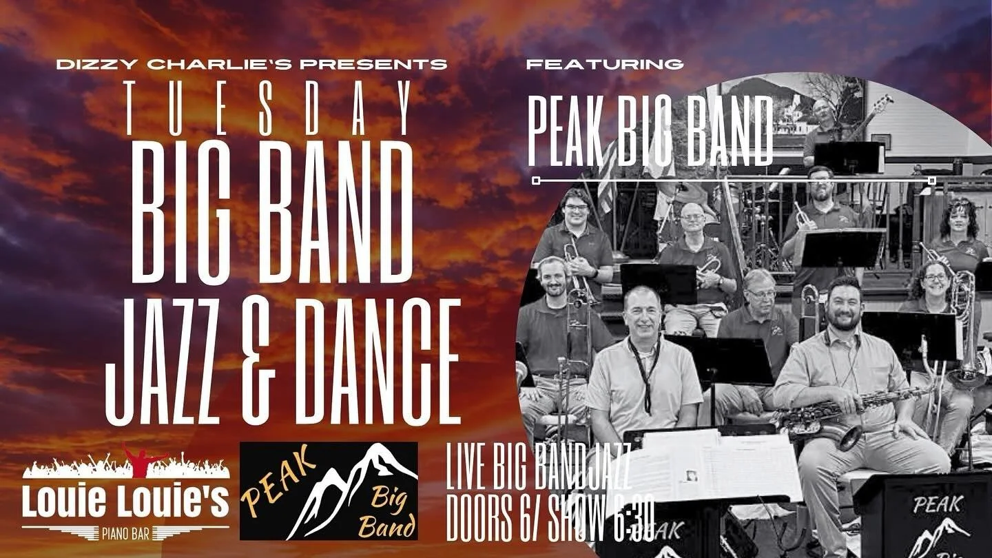 16-piece big band and dance lesson at set break. Pay 1 cover for 2 shows! Dueling pianos to follow. @louielouiessprings @peakbigband @719swingnjam @downtown_cs