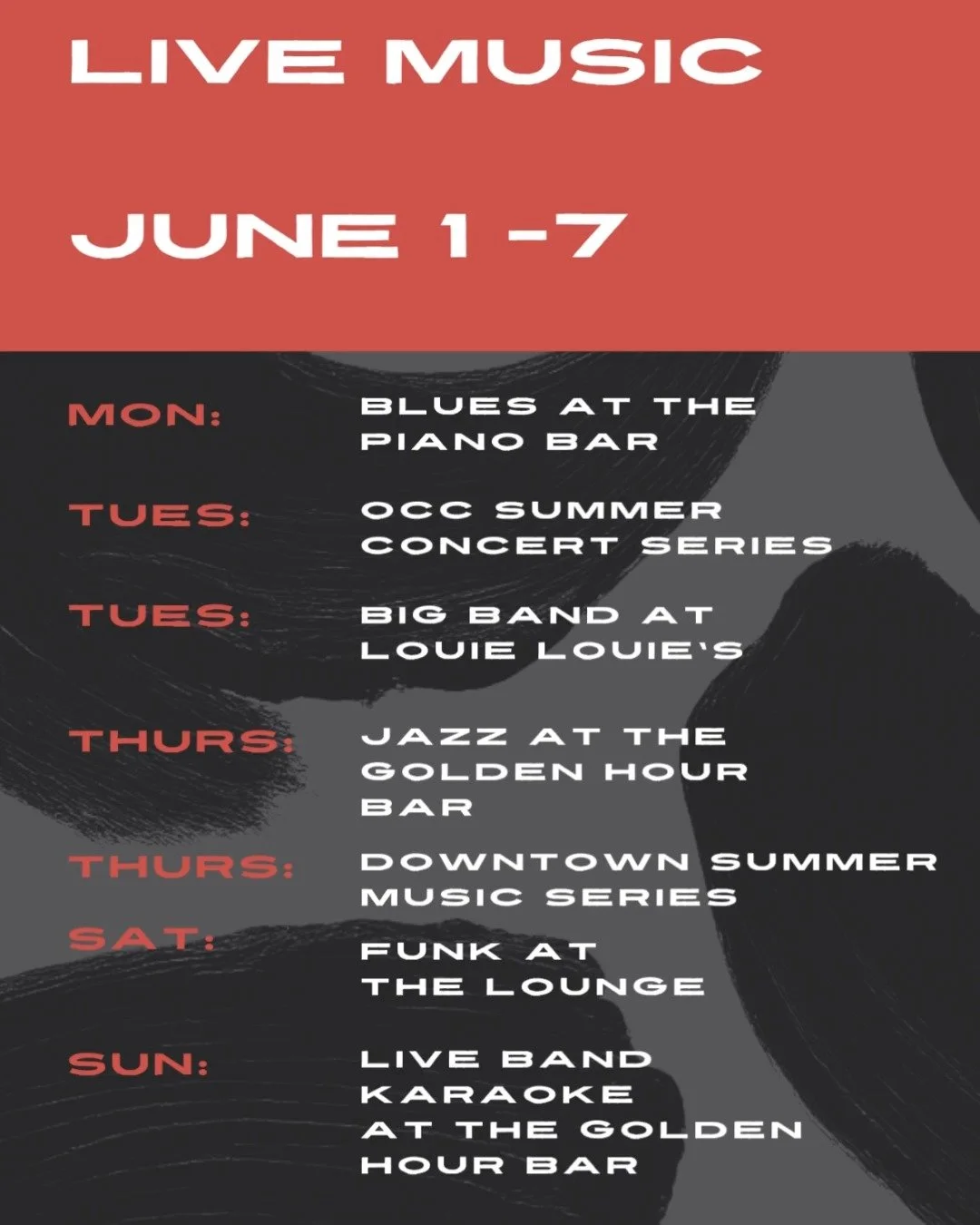 Huge line up this week- summer concerts start Tuesday and Thursday!