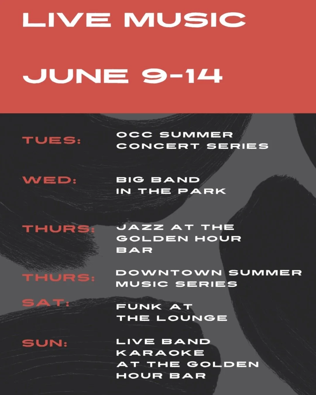 Outdoor shows, funk, blues, jazz. See you out there!