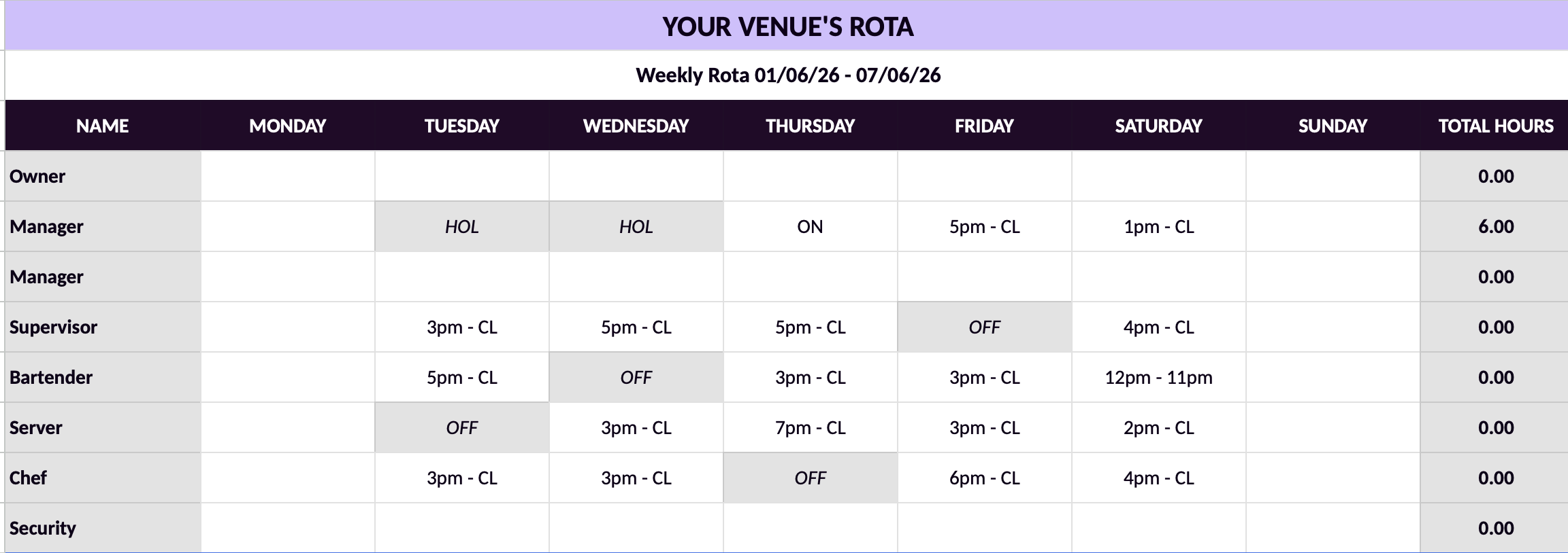 Rota Planner Template