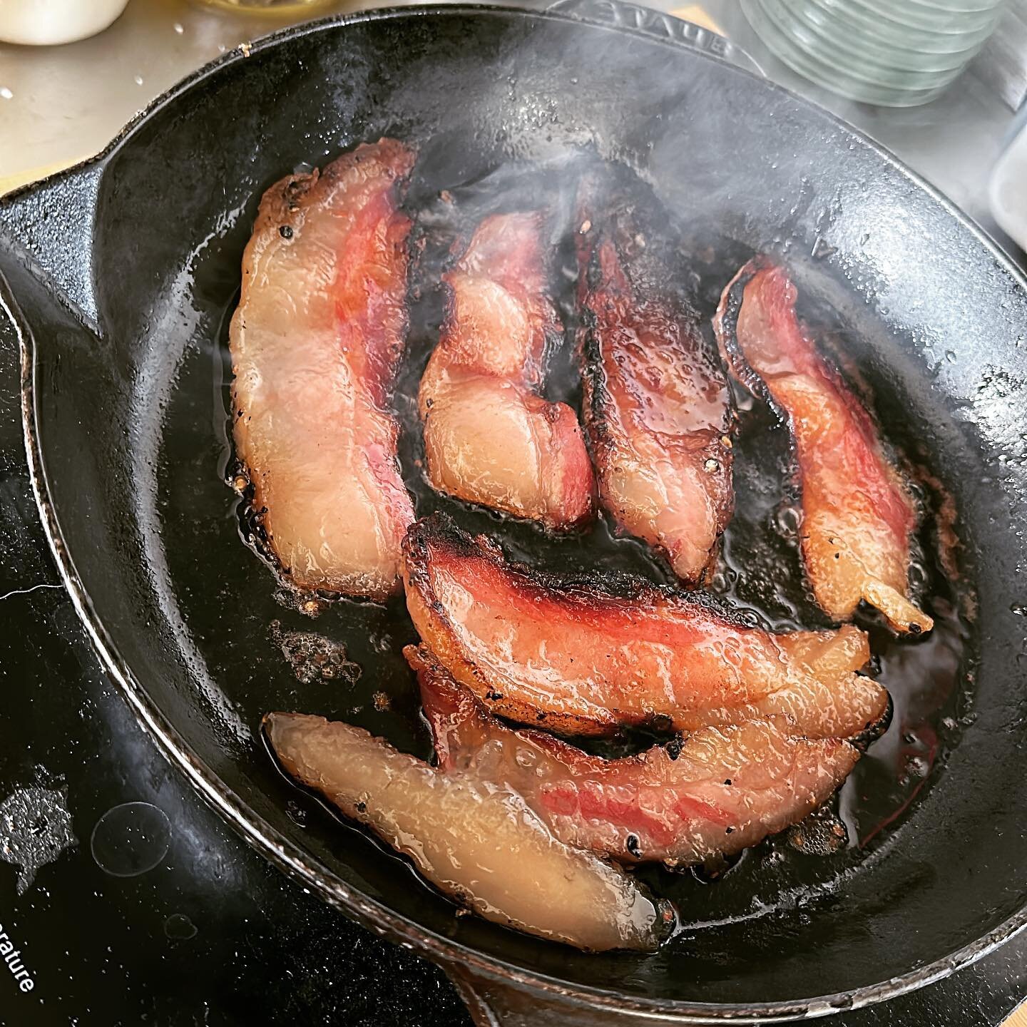 So far so good! Lots of bacon grease for cooking. Yesss! #baconbaconbacon #homecured