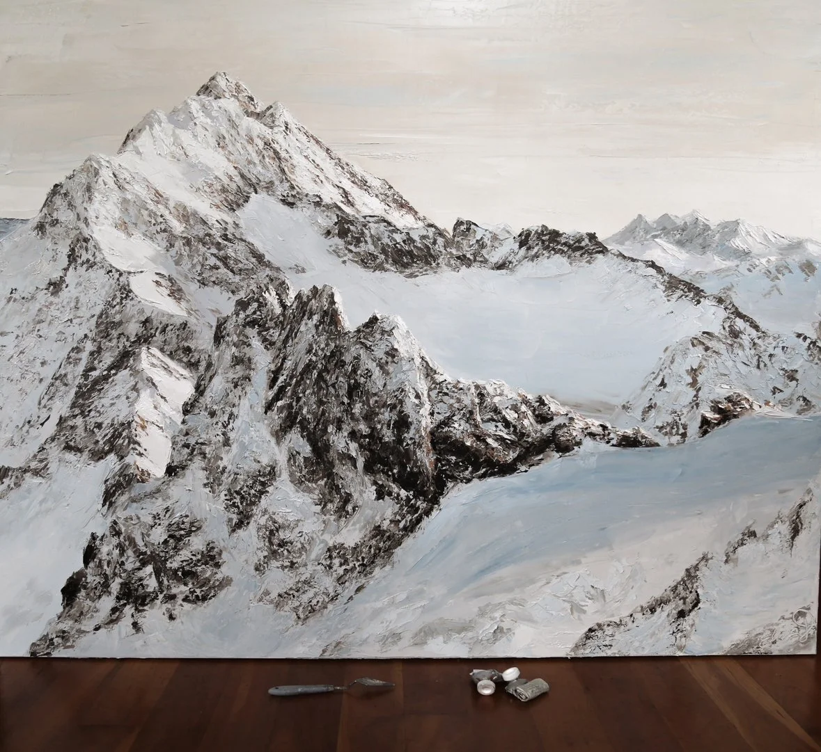 Custom textured oil mountain painting