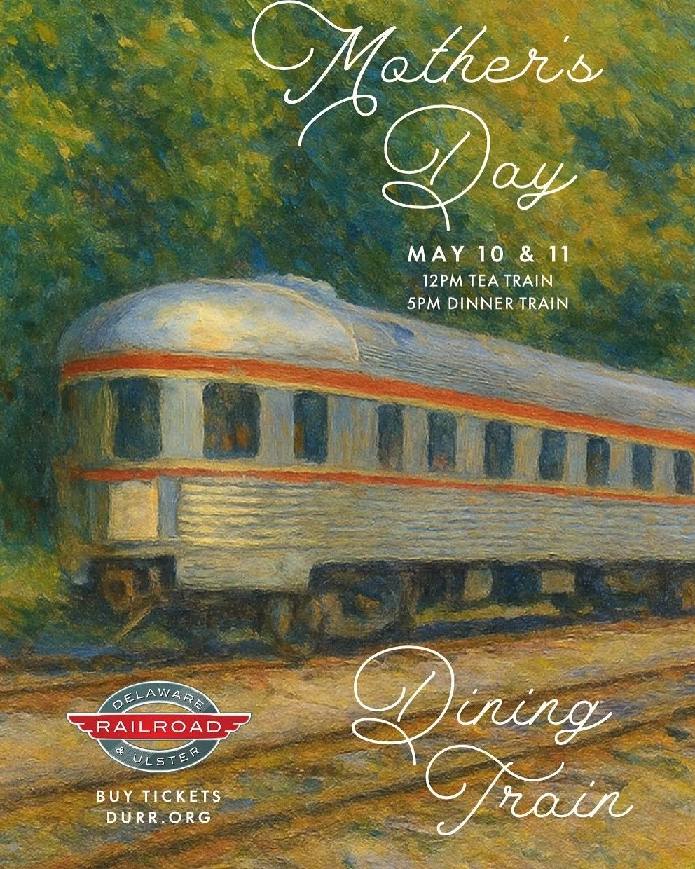 Join us as the historic Delaware &amp; Ulster Railroad re-opens for Mother&rsquo;s Day Weekend! Caf&eacute; Mornings will be curating the dining experience aboard the train with a 12PM Afternoon Tea Train and a 5PM Dinner Train. 

Tickets can be purc