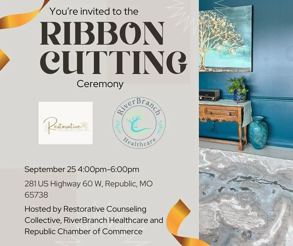 ✨ Big News! ✨
We are so excited to officially celebrate the ribbon cutting of Restorative Counseling Collective! 💙

This special event marks the beginning of our partnership with RiverBranch Healthcare and the Republic Chamber of Commerce as we cont