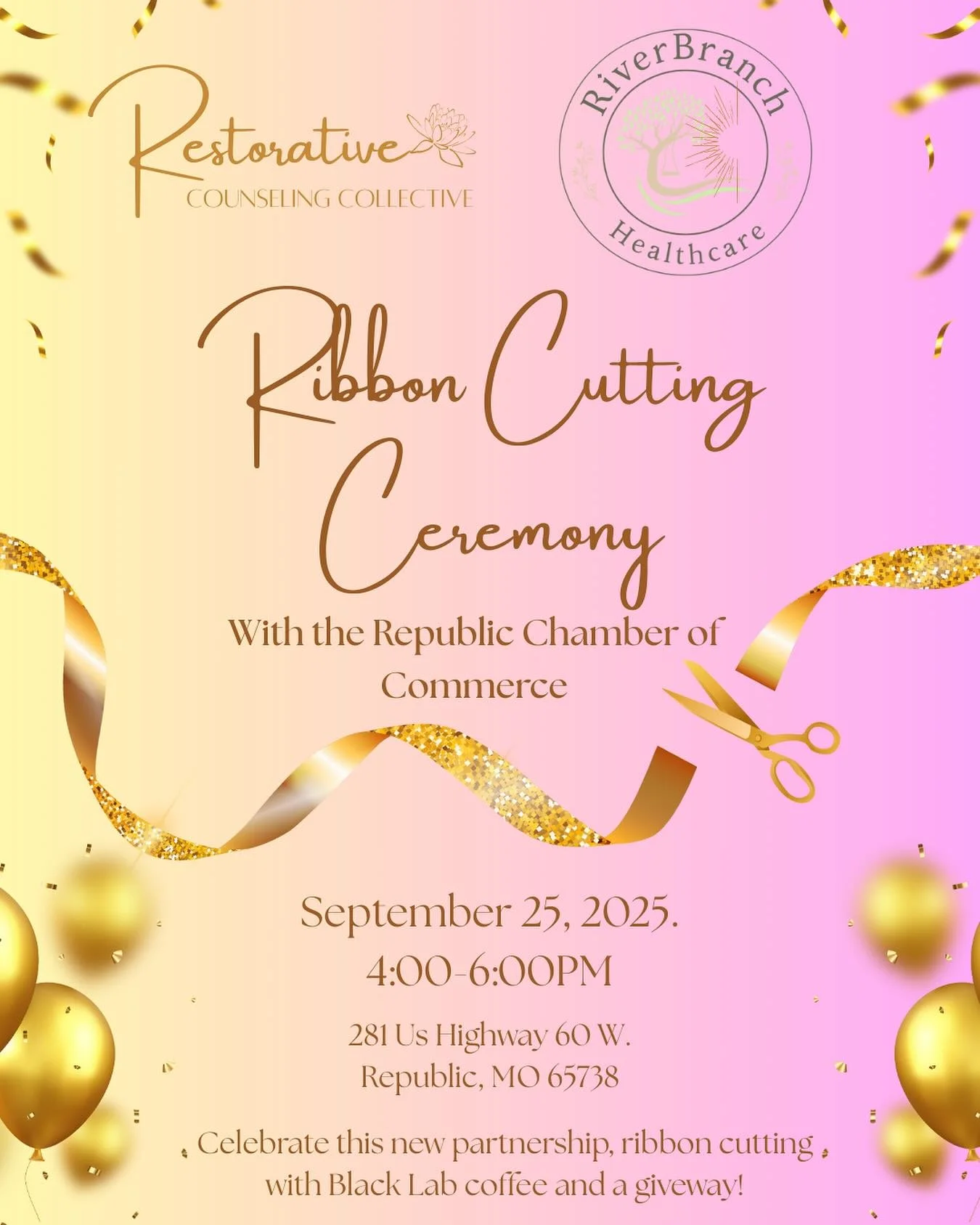 ✨ Ribbon Cutting Celebration ✨

We&rsquo;re so excited to officially cut the ribbon with the Republic Chamber of Commerce and celebrate our new partnership with RiverBranch Healthcare! 🎉

This partnership marks the beginning of something special&mda