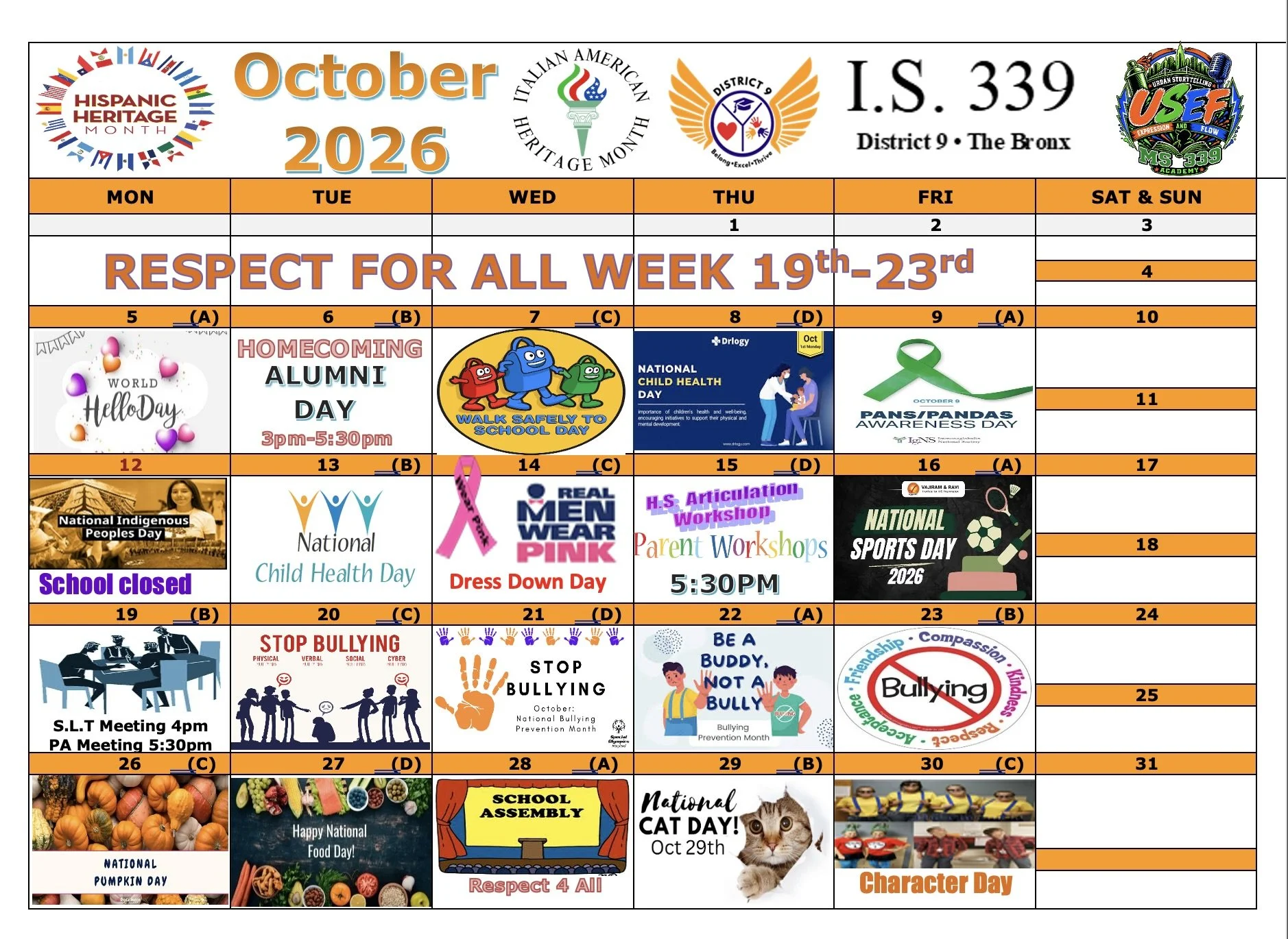 October calendar