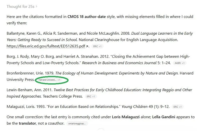 Screenshot showing ChatGPT citation output with a note highlighting the verified source reference.