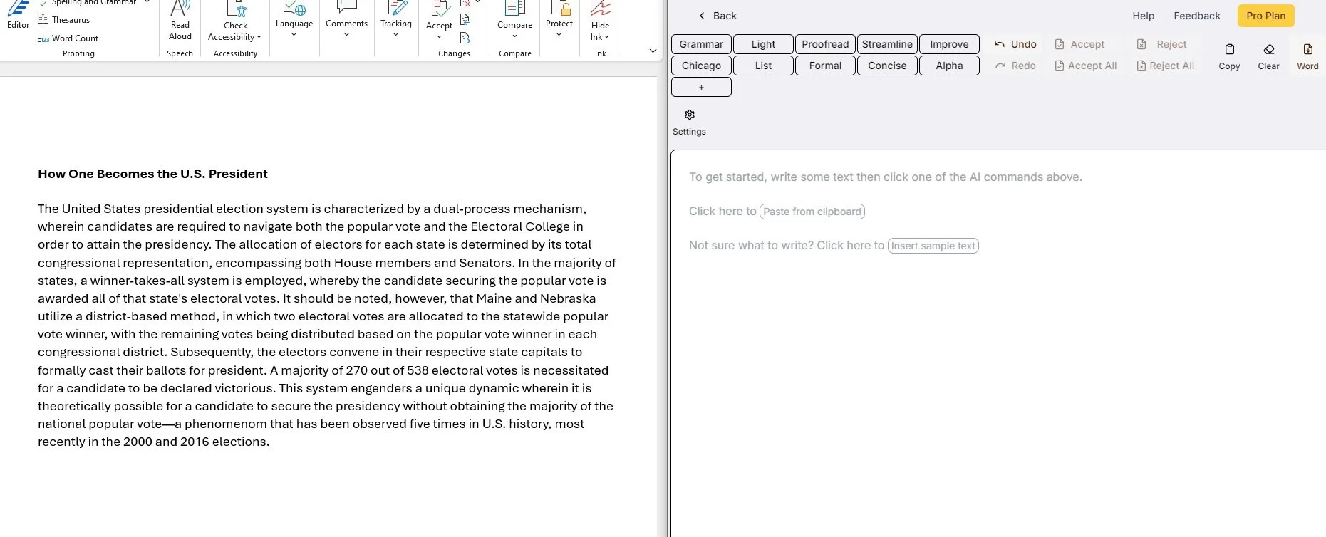 The image displays a text editor interface showing a document titled "How One Becomes a President." On the other side is the opening page for editGPT.