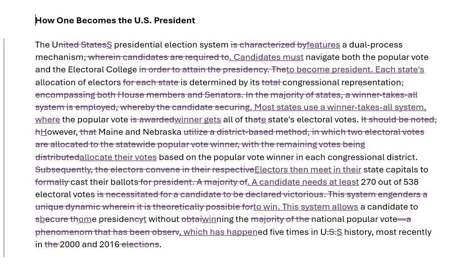 This image is the edited paragraph from editGPT about how one becomes a U.S. president.