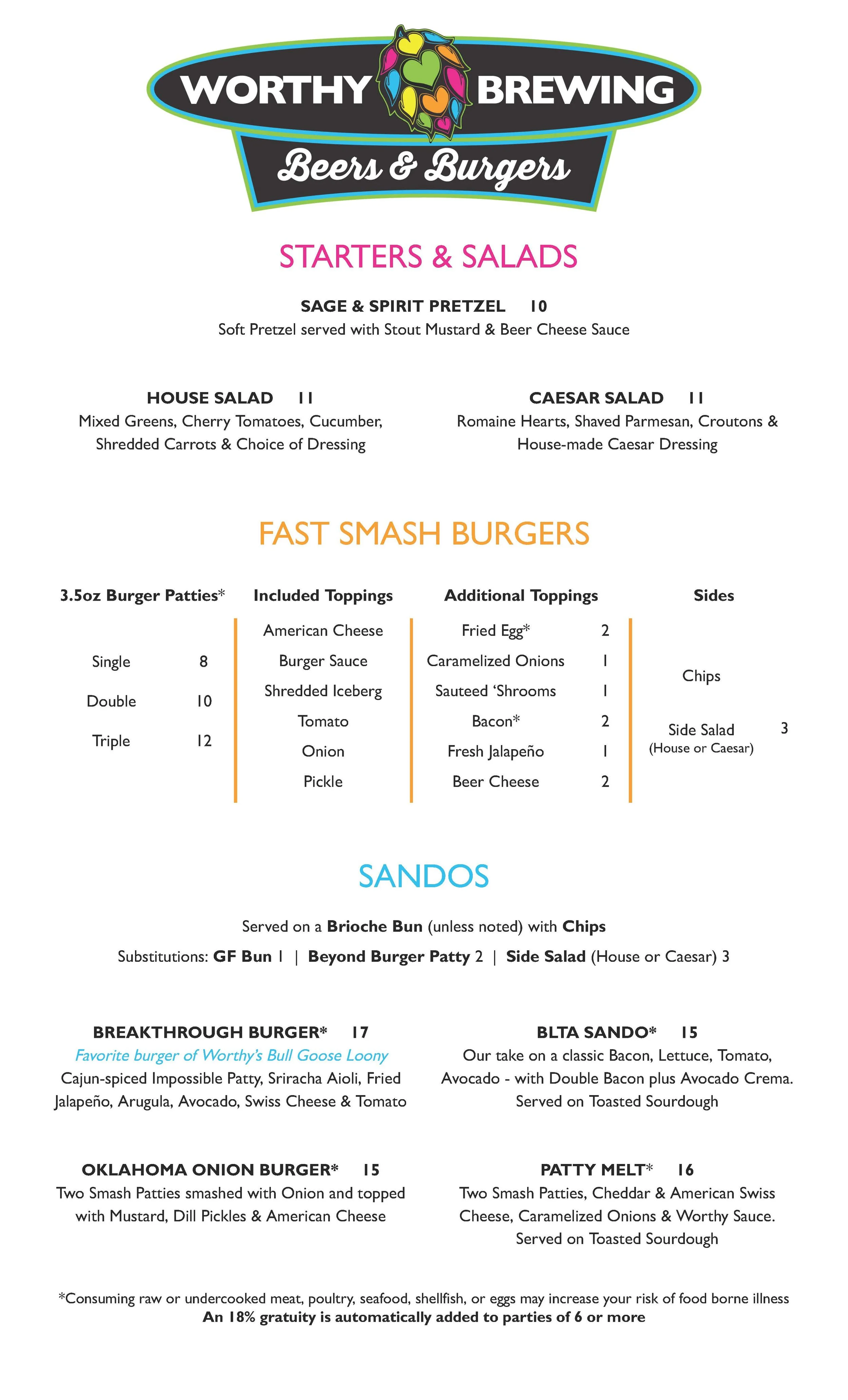 Beers & Burgers (Downtown) — Worthy Brewing