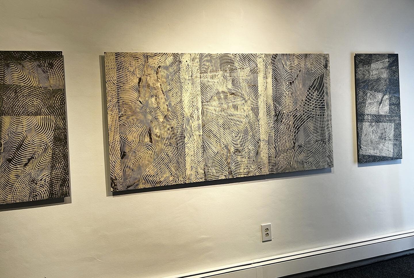 Boing! Triptych at the Wright Contemporary in Taos thru May 28. #encaustic #graphite #monotype #carboncapture #santafe