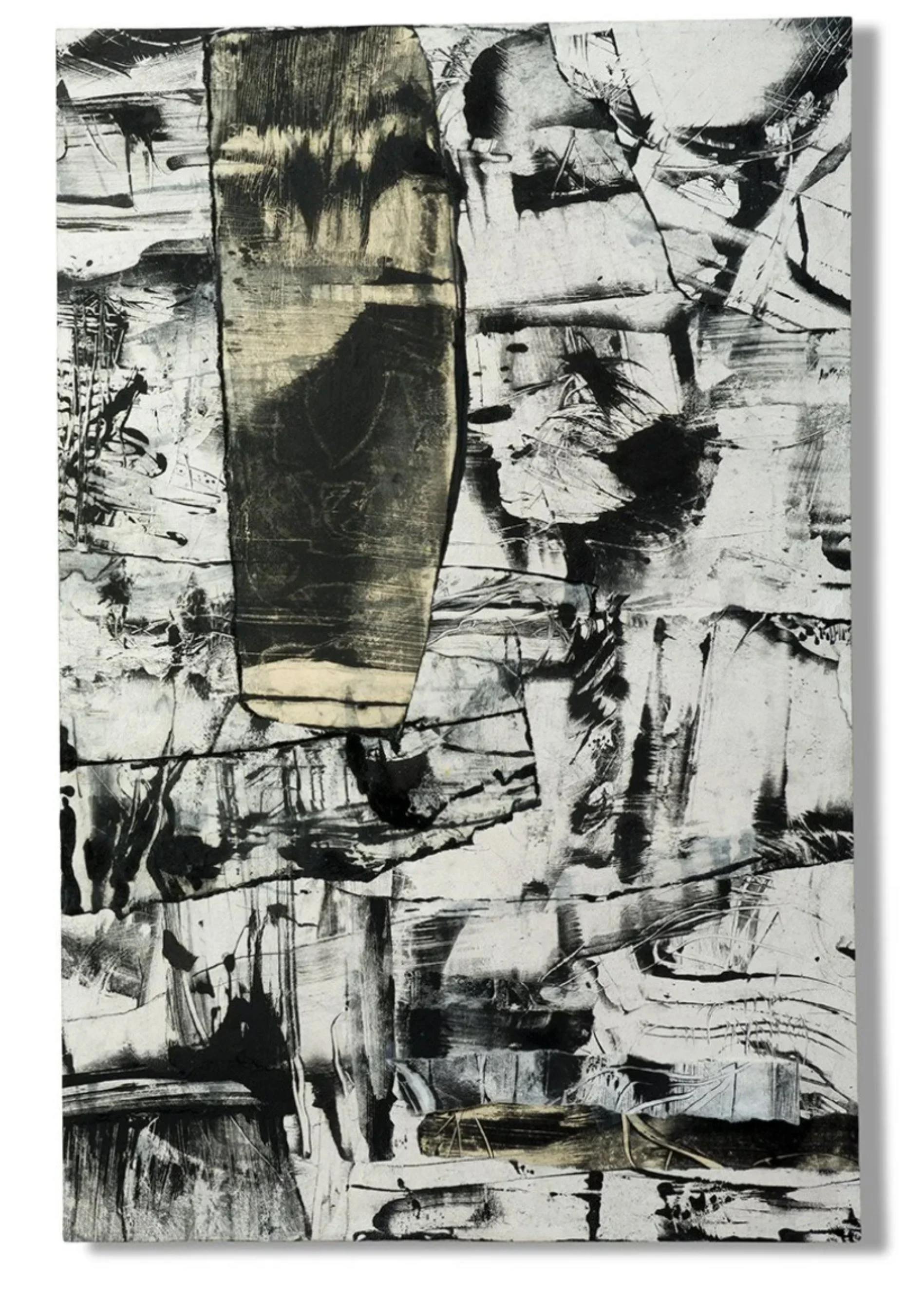 Urban Koan II, 37" x 24" x 2", Encaustic Monotype on Paper Collage mounted on wood panel