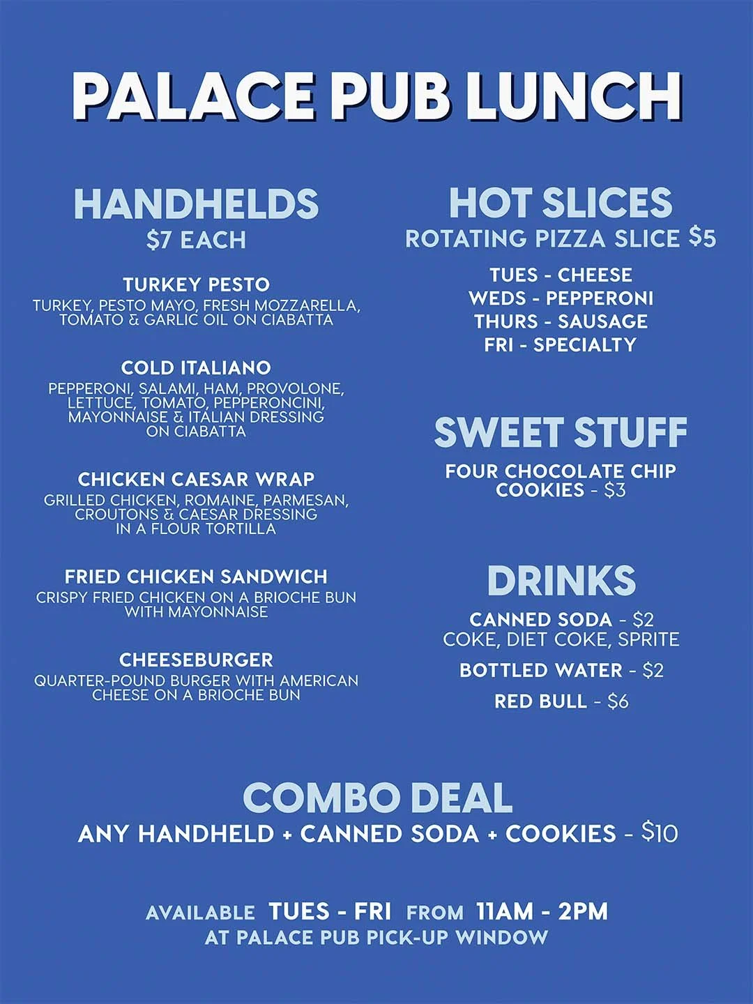 Palace Pub Lunch Menu