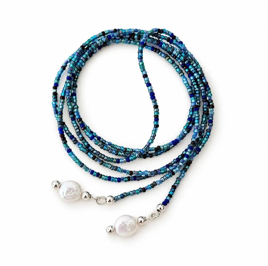 Sterling Silver Blue Miyuki Lariat Necklace
