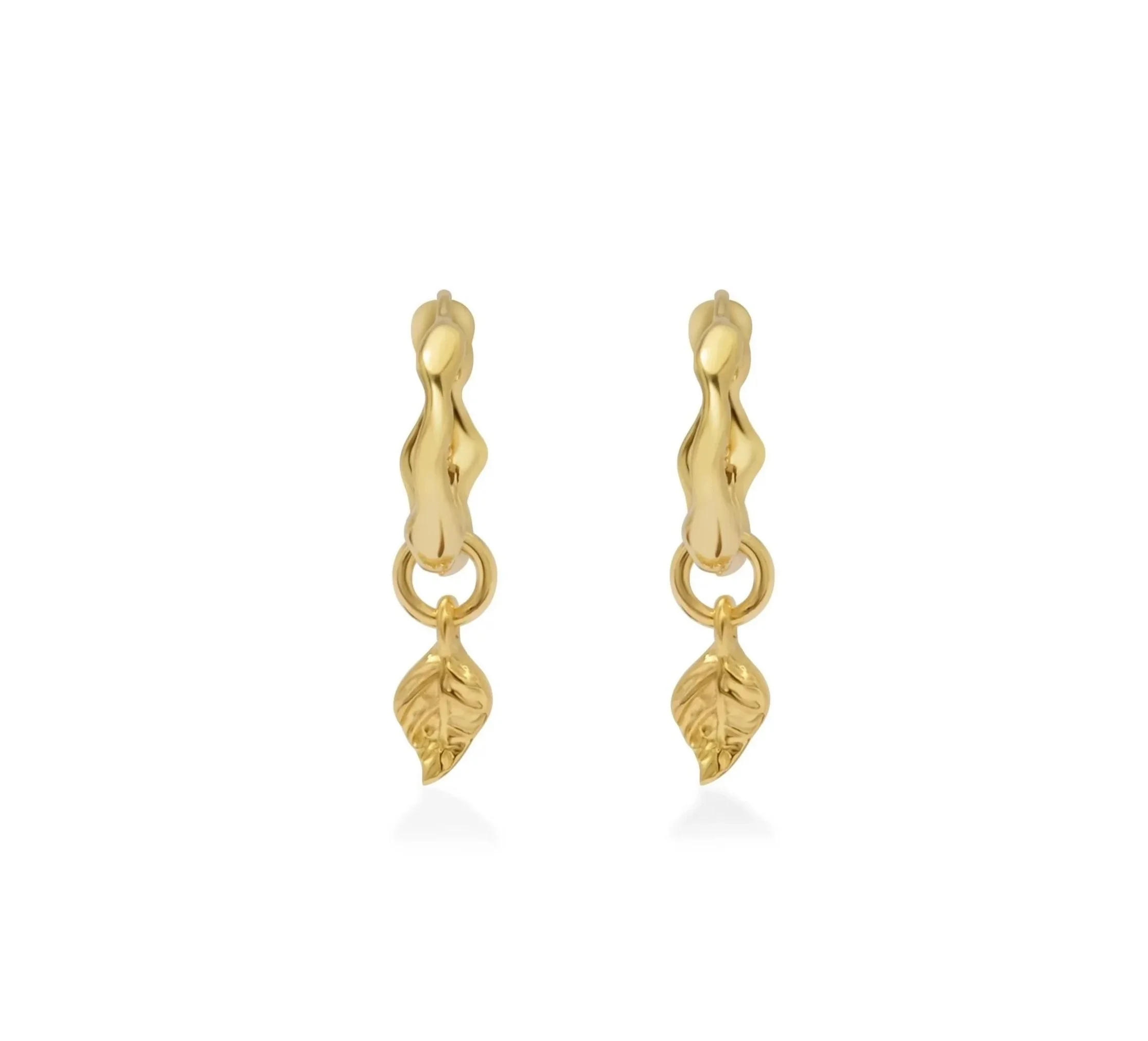 Gold Vermeil Leaf Charm Hoops