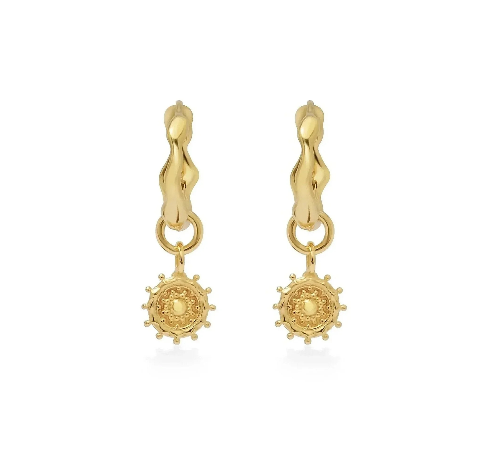 Golden Tribal Charm Hoops