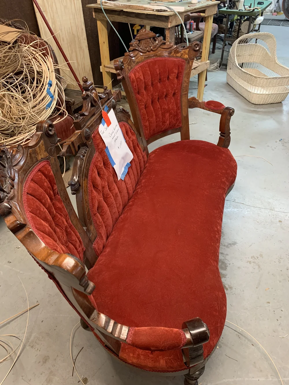 Antique Victorian walnut loveseat sofa — Lazo's Caning & Wicker