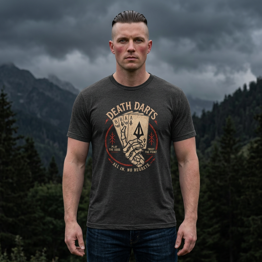 Ullrs Death Darts Tee — Skeleton Hand Playing Cards Graphic T-Shirt
