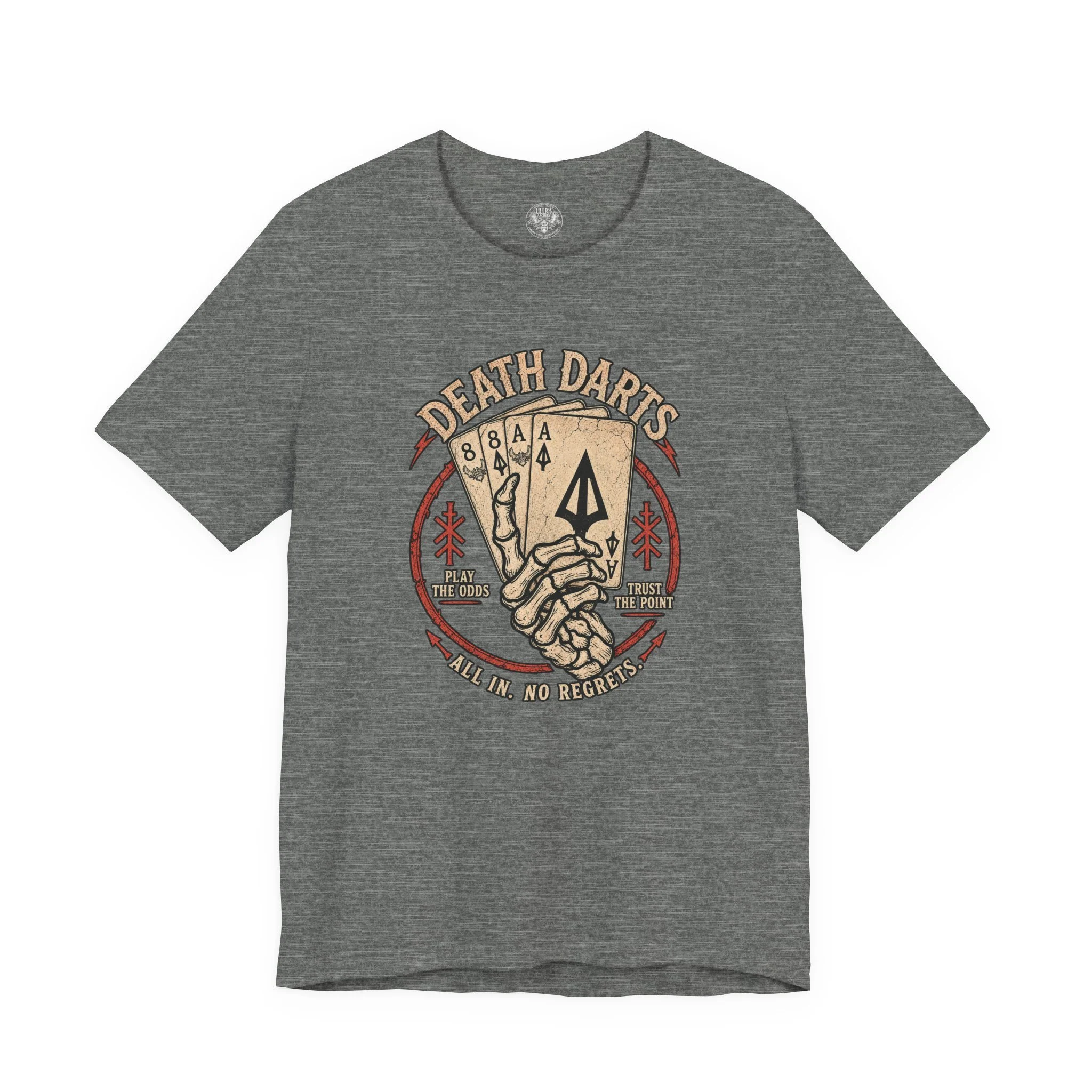 Ullrs Death Darts Tee — Skeleton Hand Playing Cards Graphic T-Shirt
