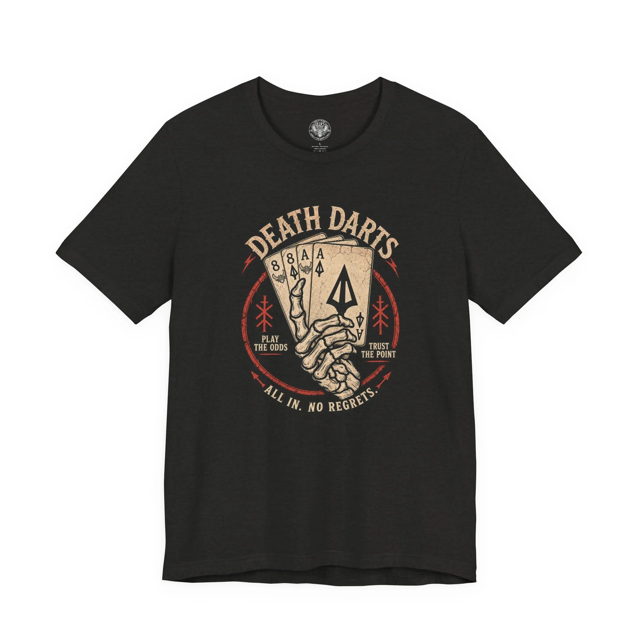 Ullrs Death Darts Tee — Skeleton Hand Playing Cards Graphic T-Shirt