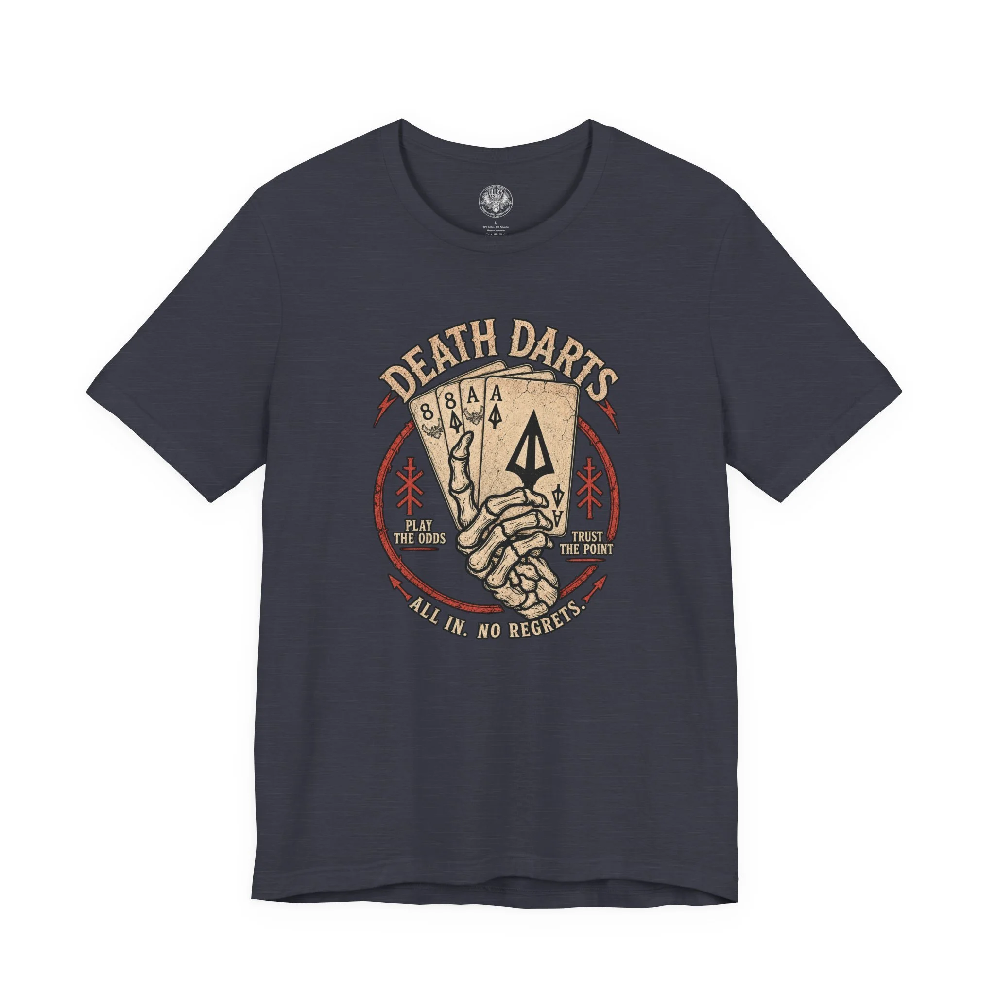Ullrs Death Darts Tee — Skeleton Hand Playing Cards Graphic T-Shirt
