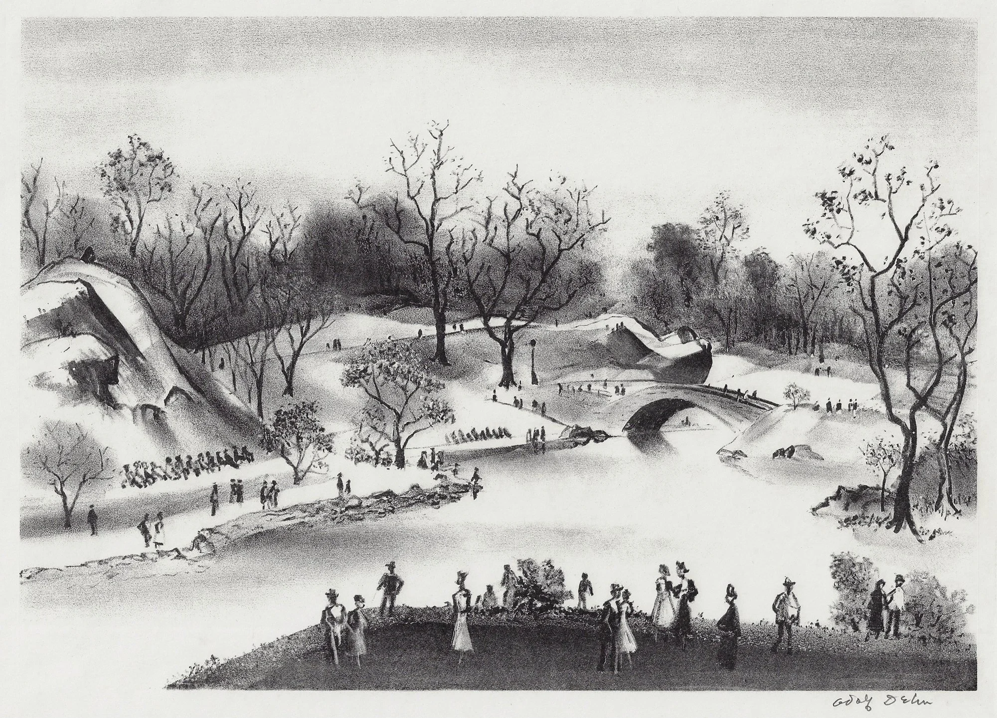 DEHN, Adolf - Lithograph - OCTOBER SUNDAY Central Park 1954