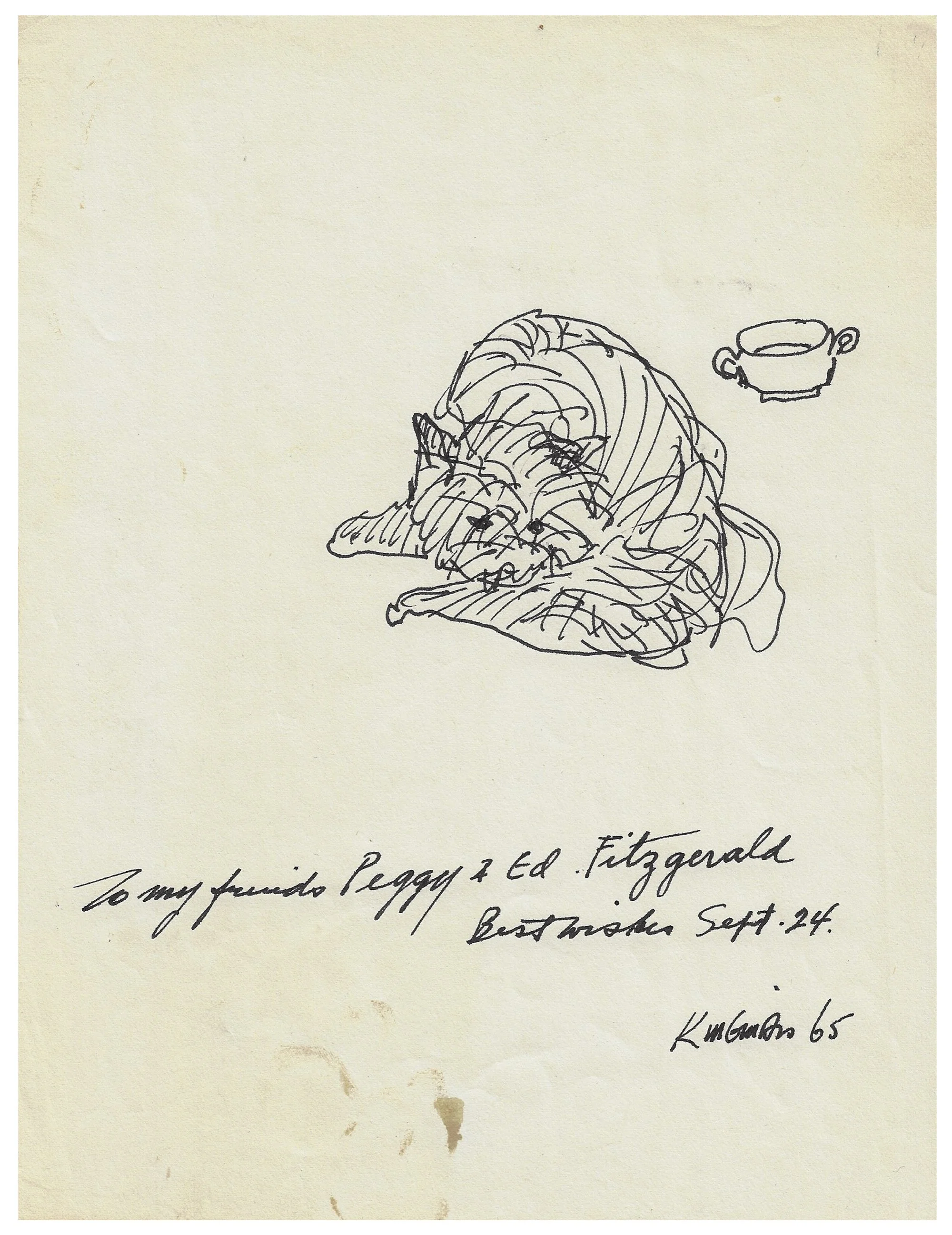 KINGMAN, Dong - Ink Drawing - A PET AND A CUP 1965