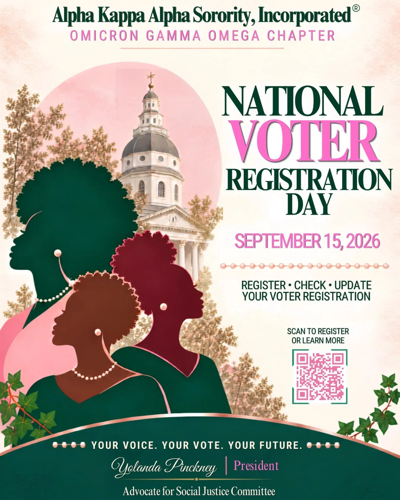 Today is National Voter Registration Day!

Alpha Kappa Alpha Sorority, Incorporated&reg; &mdash; Omicron Gamma Omega Chapter proudly supports Empower &rsquo;08, a nonpartisan movement focused on educating, registering, and mobilizing voters.

Togethe