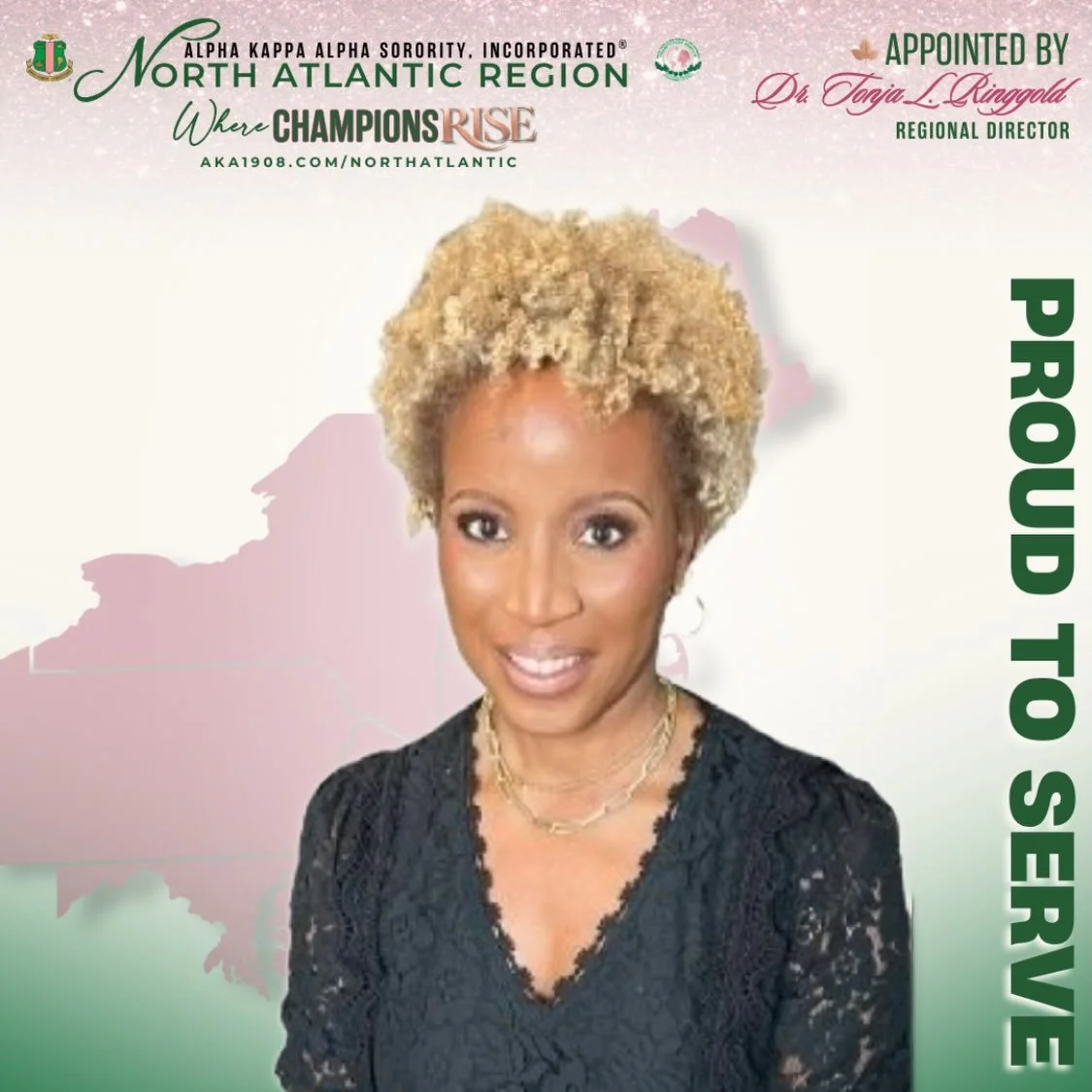 OGO is excited to announce that our very own, Shirelle Ripetta, has been appointed to the North Atlantic Regional Team by Dr. Tonja L. Ringgold, Regional Director as the Regional Treasurer. 🩷💚

#wherechampionsrise #aka1908 #akaNAR1908#nar1908#akana