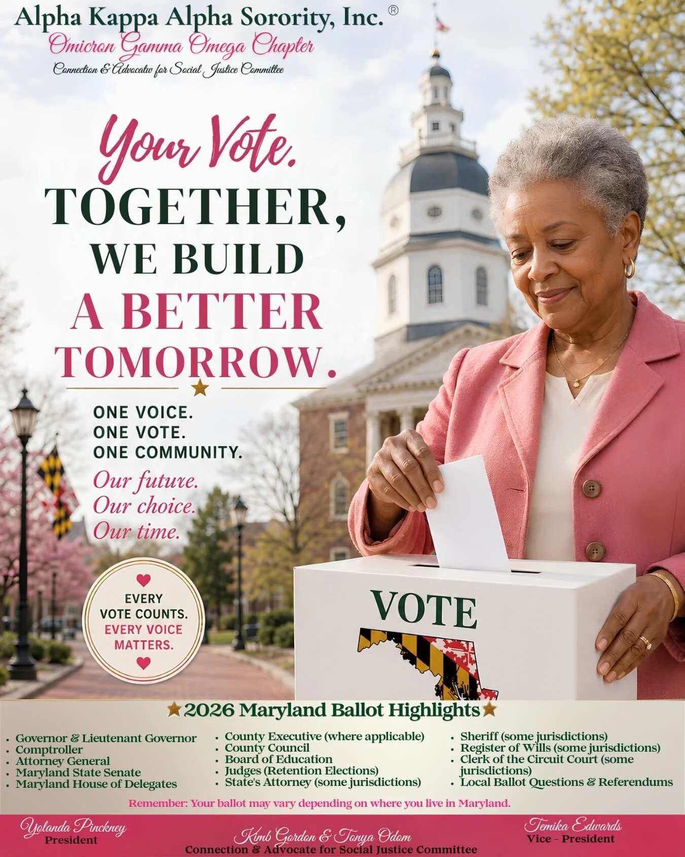 🗳️ Do you know what&rsquo;s on your ballot?

The Maryland Primary Election Day is Today June 23, 2026.

Voting isn&rsquo;t just about choosing candidates. It&rsquo;s about shaping the future of our communities, schools, public safety, and local gove