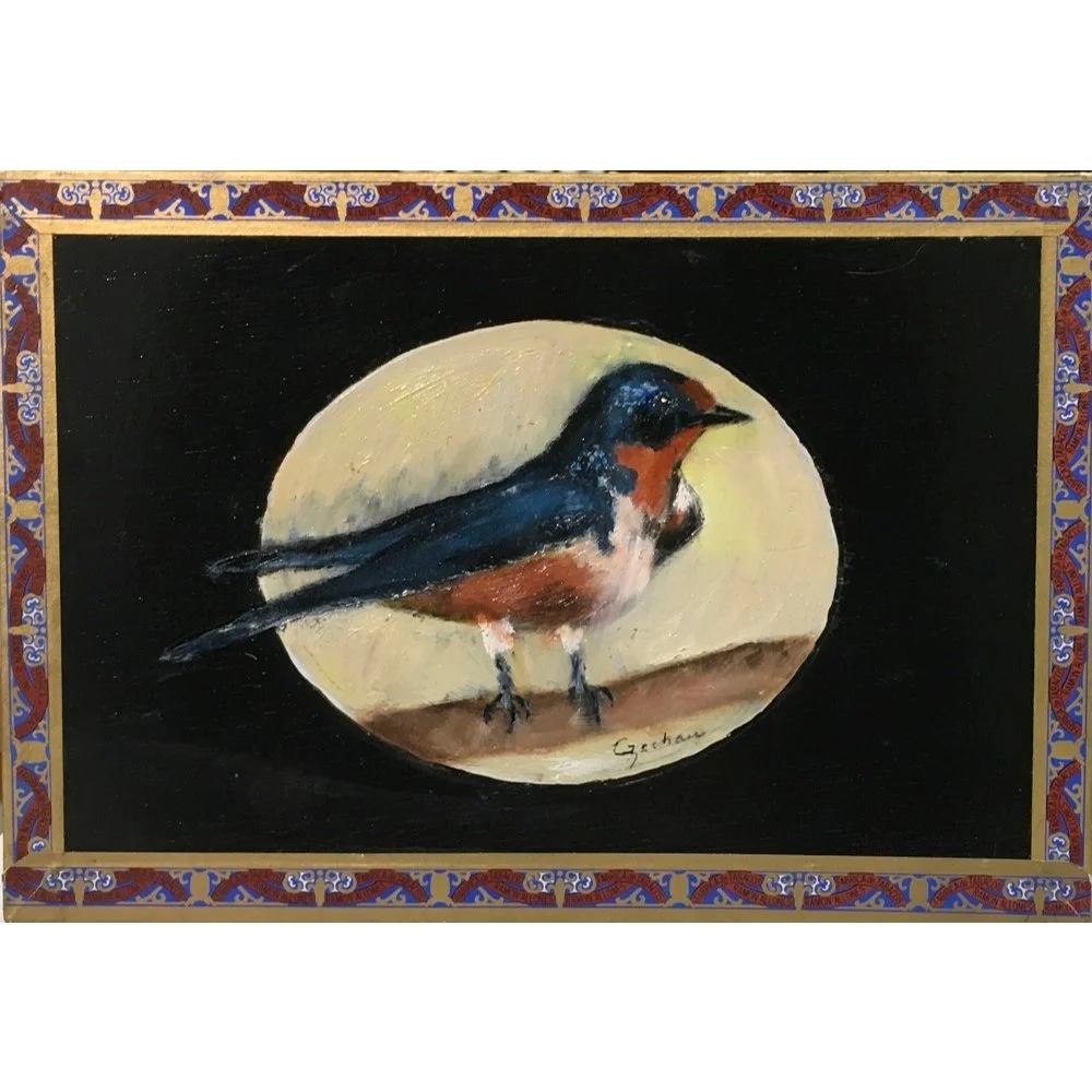 Mary Czechan Coldren
"Barn Swallow"
Oil on Cigar Box 
6” x 9”
$350.00